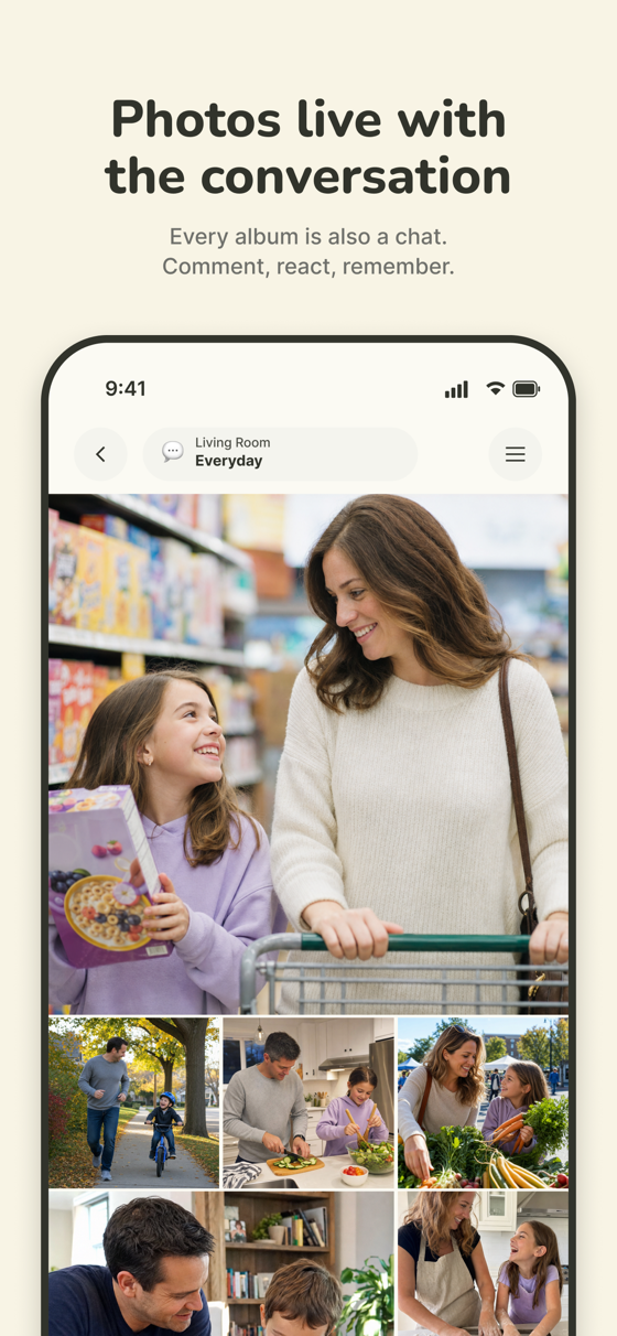 memStock Albums displaying a grid of everyday family photos inside a Room.